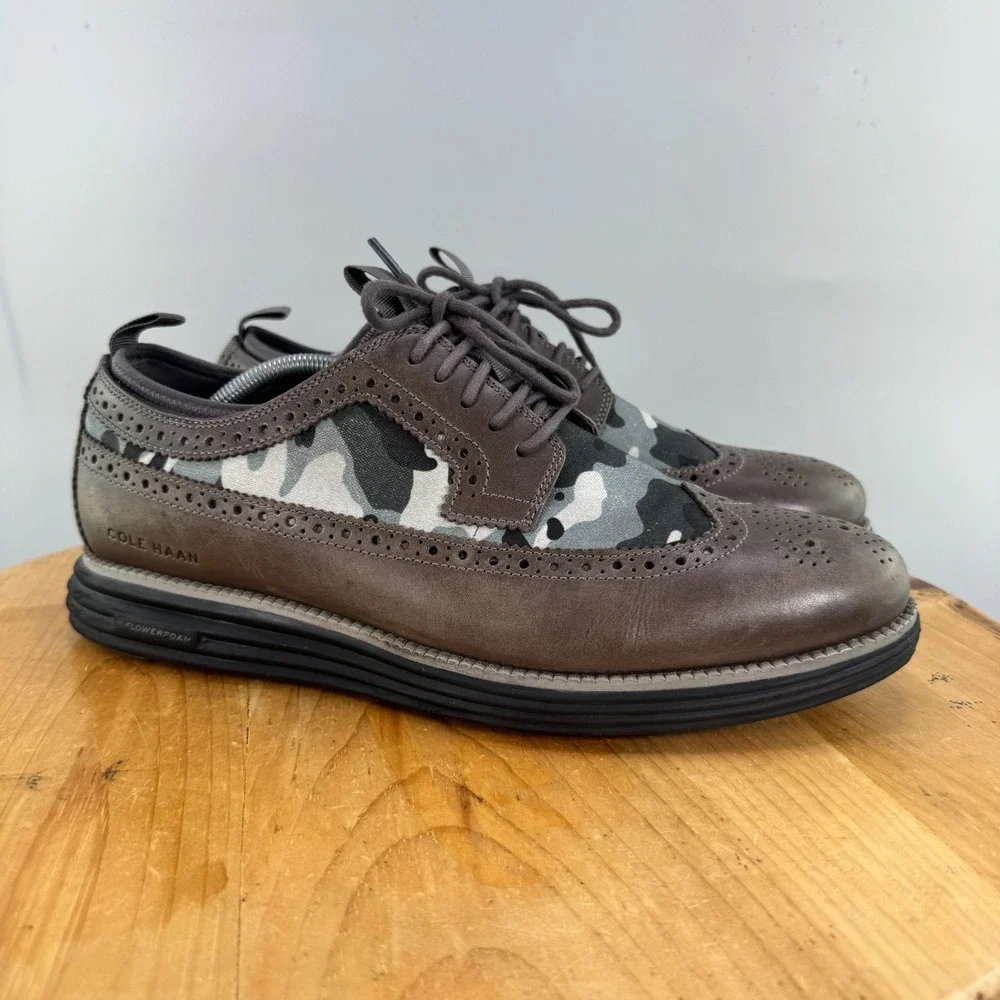 Cole Haan OriginalGrand Mens Size 12 Longwing Oxfords Brown Camo Leather Shoes